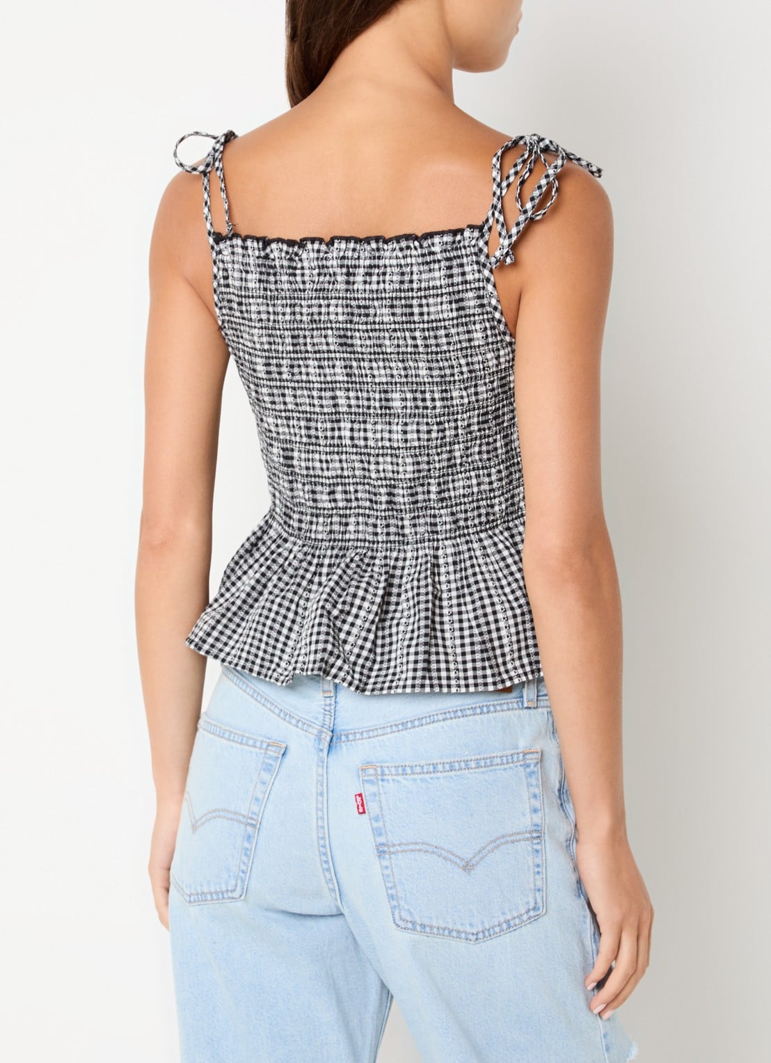 Levi's Monaco top met smockwerk en ruitdessin - achterkant 3 zwart