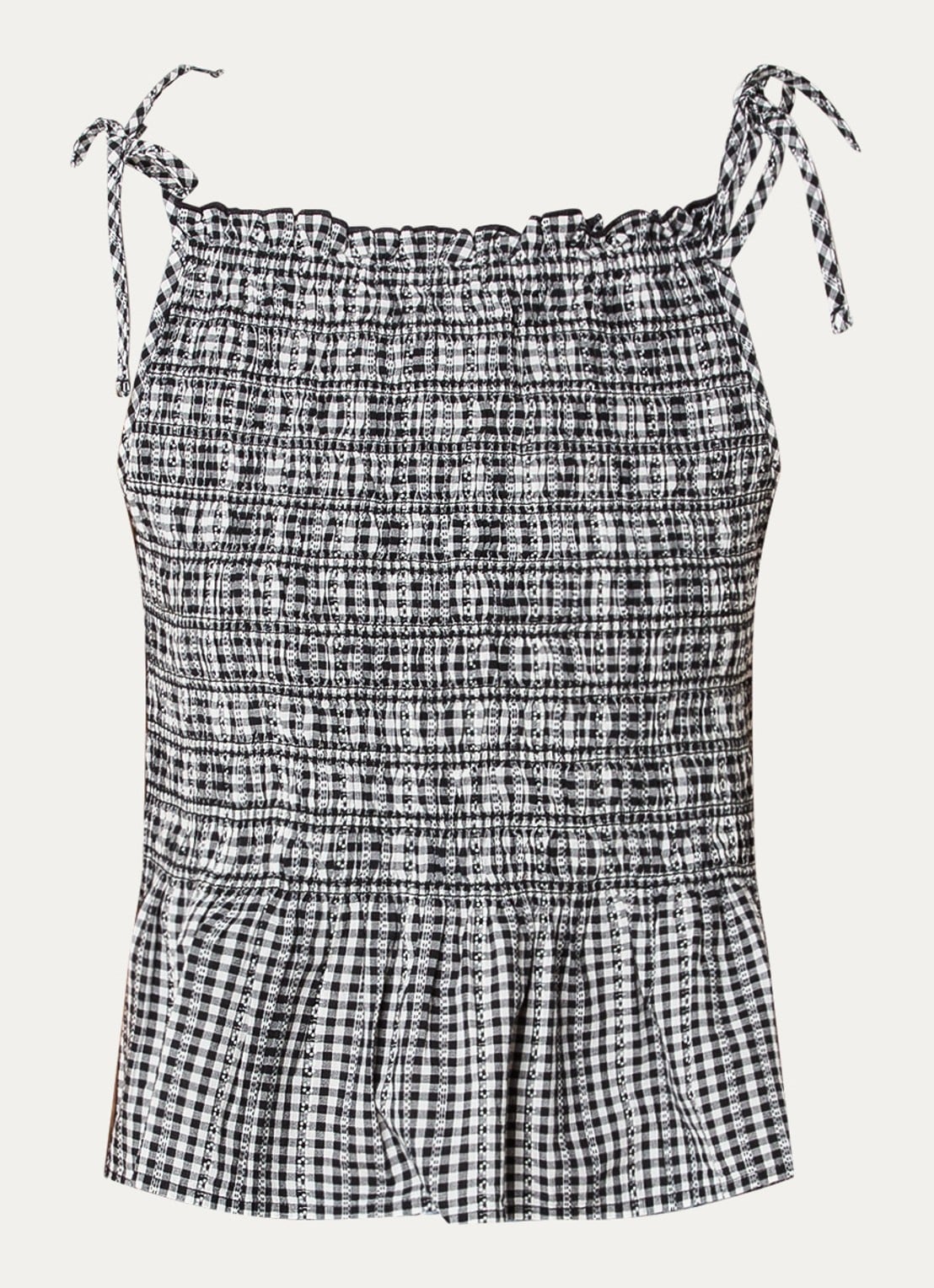 Levi's Monaco top met smockwerk en ruitdessin - voorkant zwart