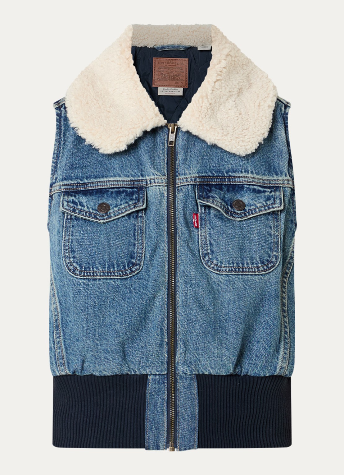 Levi's Mouwloze spijkerjas met kraag van teddy - voorkant indigo