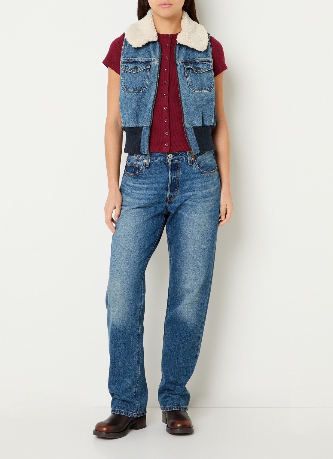 Levi's Mouwloze spijkerjas met kraag van teddy - voorkant 2 indigo