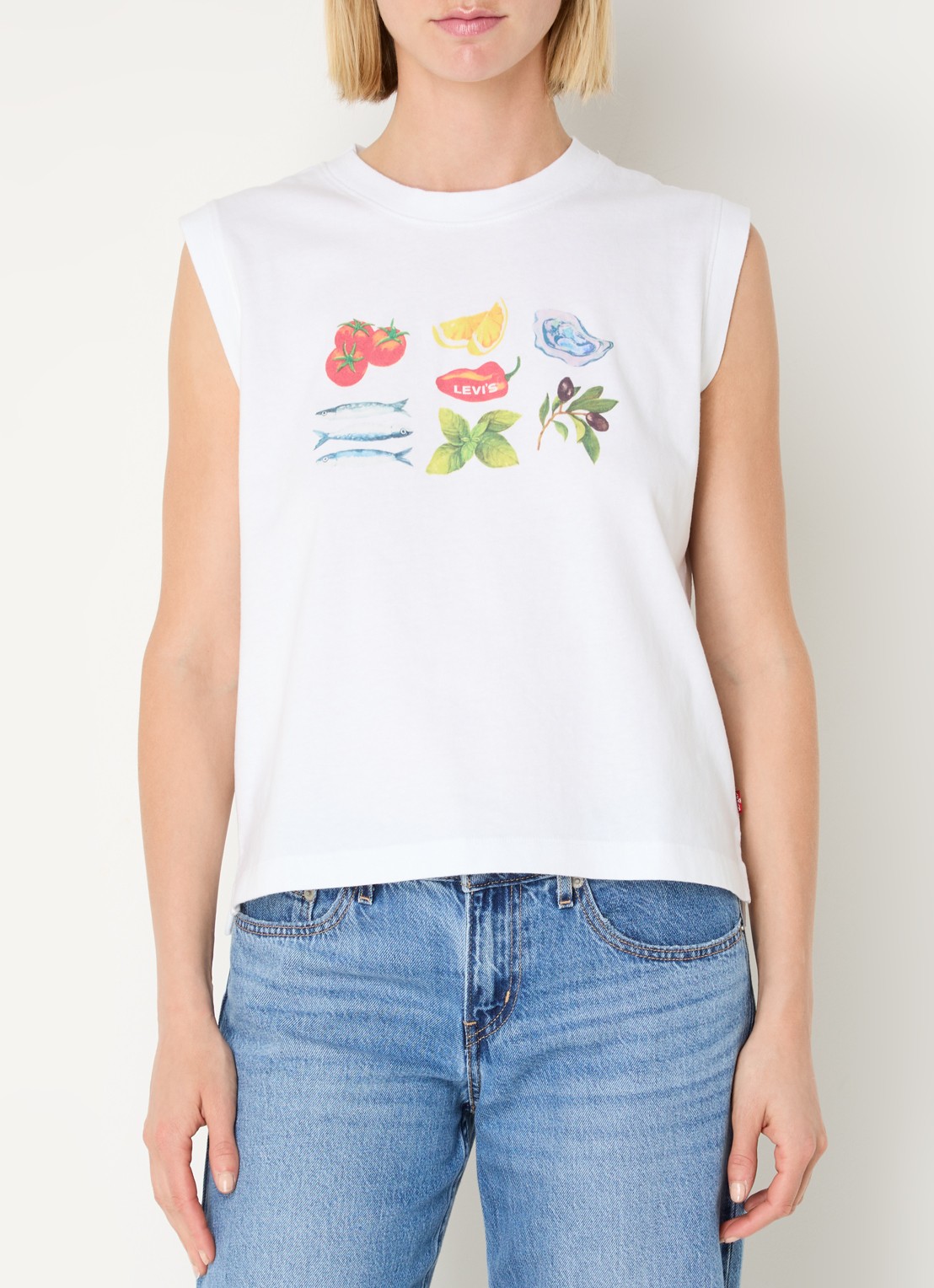 Levi's Mouwloze top met logoprint  - detail 4 wit