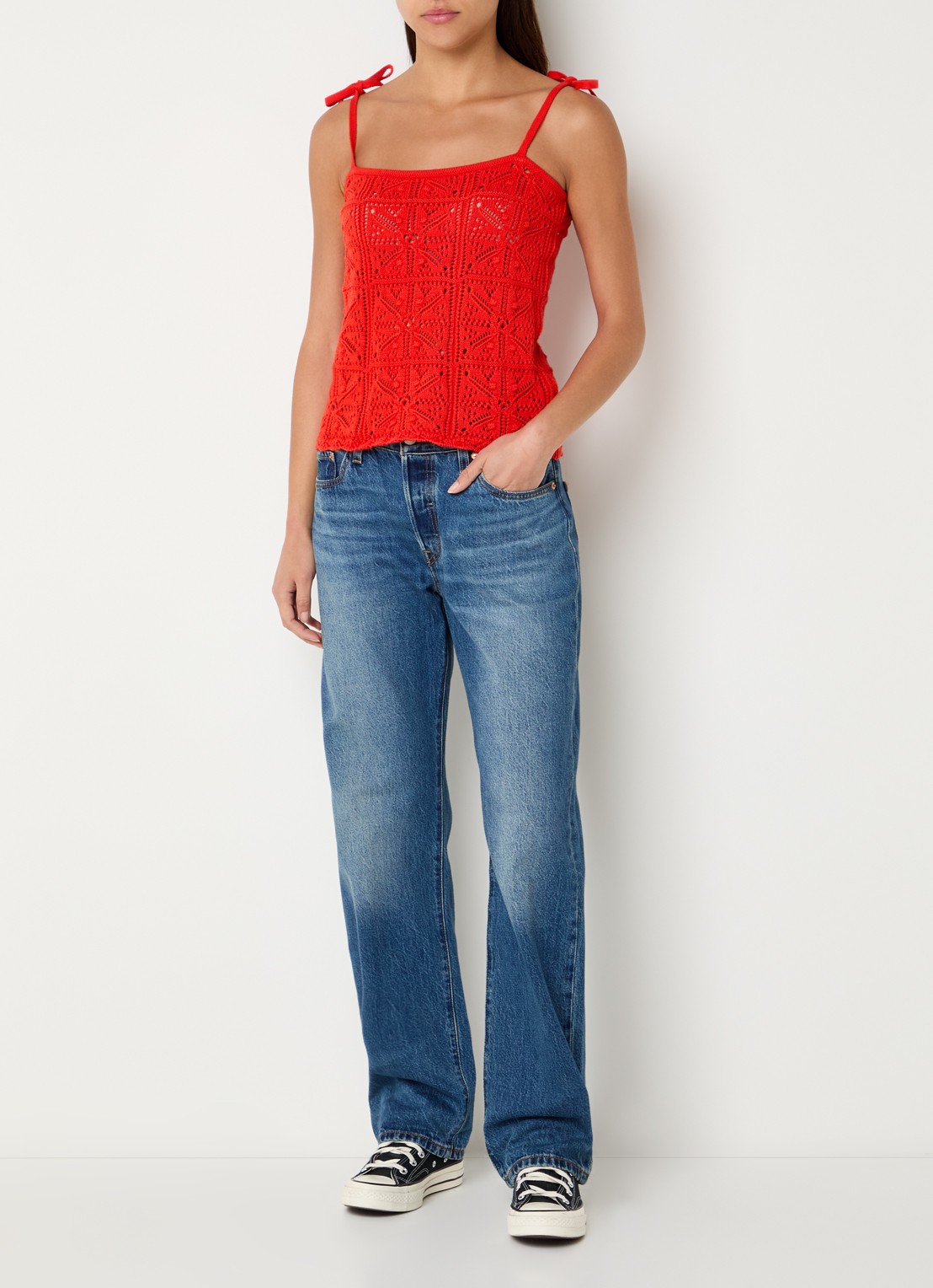 Levi's Mouwloze top met opengwerkt dessin - voorkant 4 rood