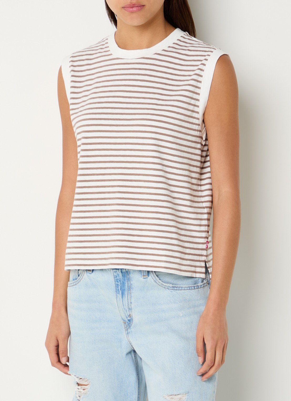 Levi's Mouwloze top met streepprint - detail 4 donkerbeige