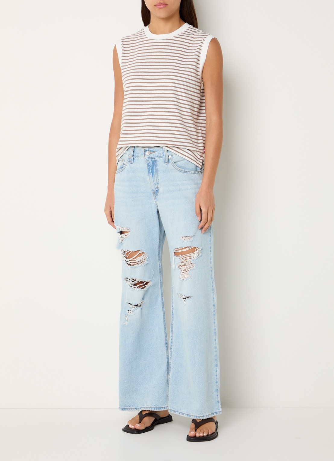 Levi's Mouwloze top met streepprint - voorkant 3 donkerbeige