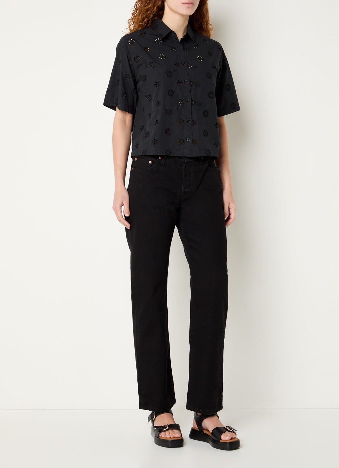Levi's Novelty Harlie blouse met opengewerkt dessin - voorkant 4 zwart