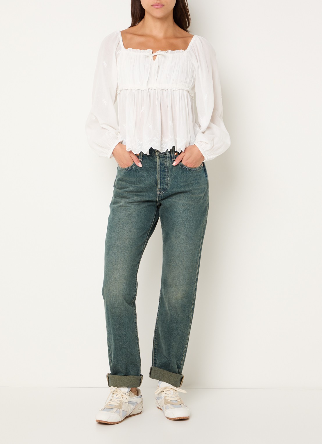Levi's Ottie semi-transparante top met ballonmouw - voorkant 3 gebroken wit