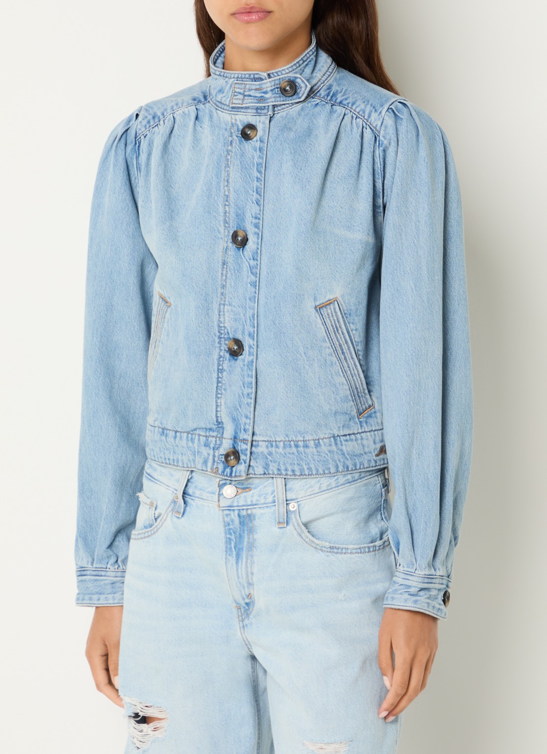 Levi's Parker spijkerjas met steekzakken en ballonmouw - detail 4 blauwgrijs