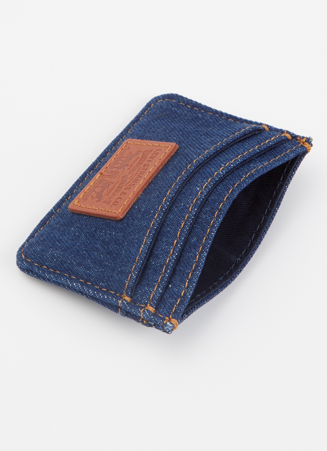 Levi's Pasjeshouder van denim met logo - voorkant 2 indigo