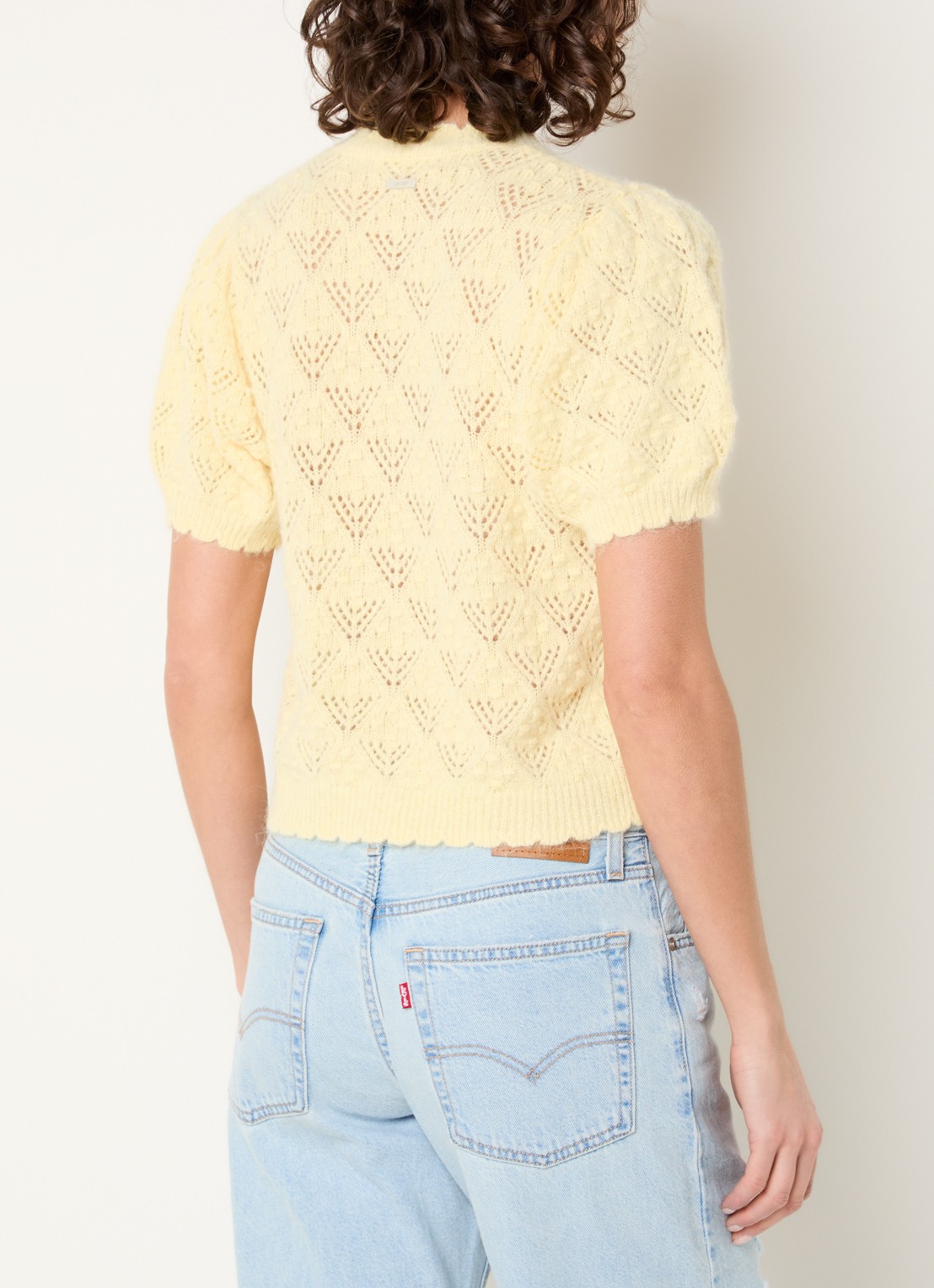 Levi's Pauline fijngebreide top in wolblend met broderie - achterkant 2 geel