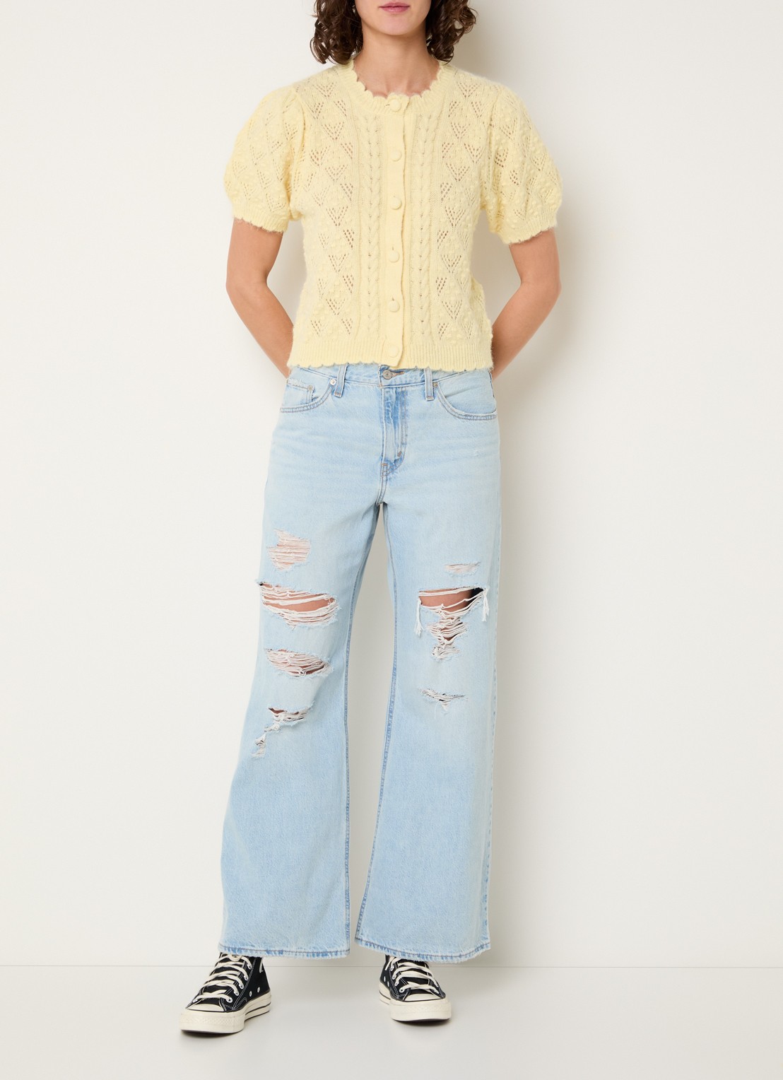 Levi's Pauline fijngebreide top in wolblend met broderie - voorkant 4 geel