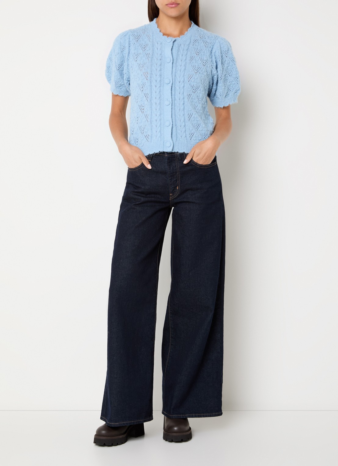 Levi's Pauline kabelgebreide trui in wolblend - voorkant 2 blauw