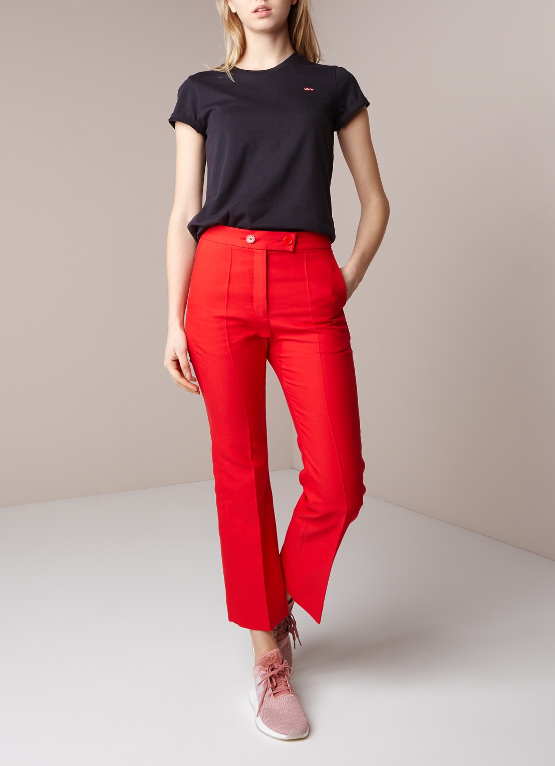 Levi's Perfect Tee T-shirt van katoen met logoborduring - voorkant 3 zwart