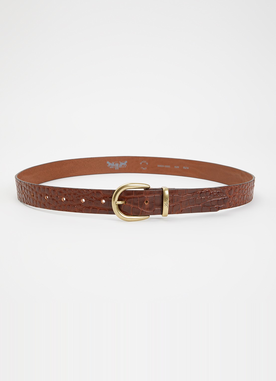 Levi's Phoebe riem van leer met crocostructuur - voorkant 2 cognac