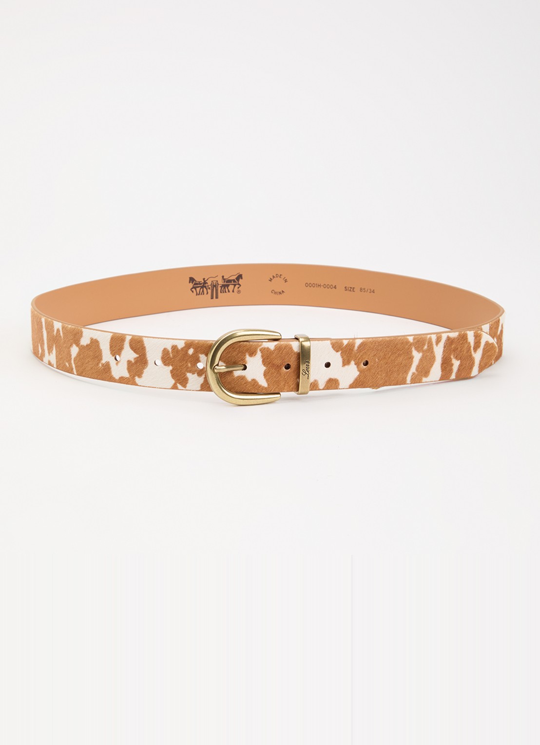 Levi's Phoebe riem van leer met ponyhair - voorkant 2 cognac