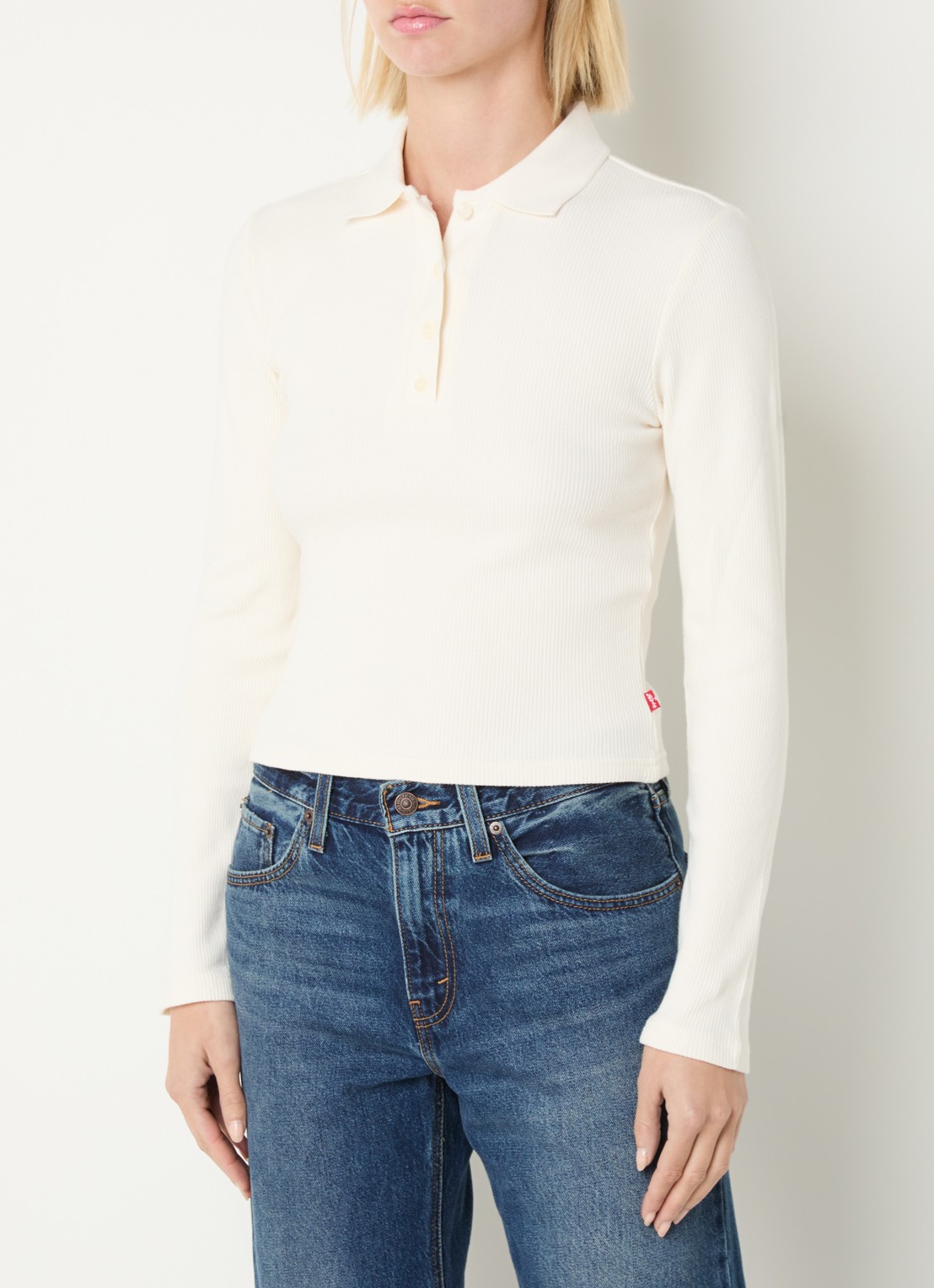 Levi's Polo met ribstructuur - detail 4 gebroken wit