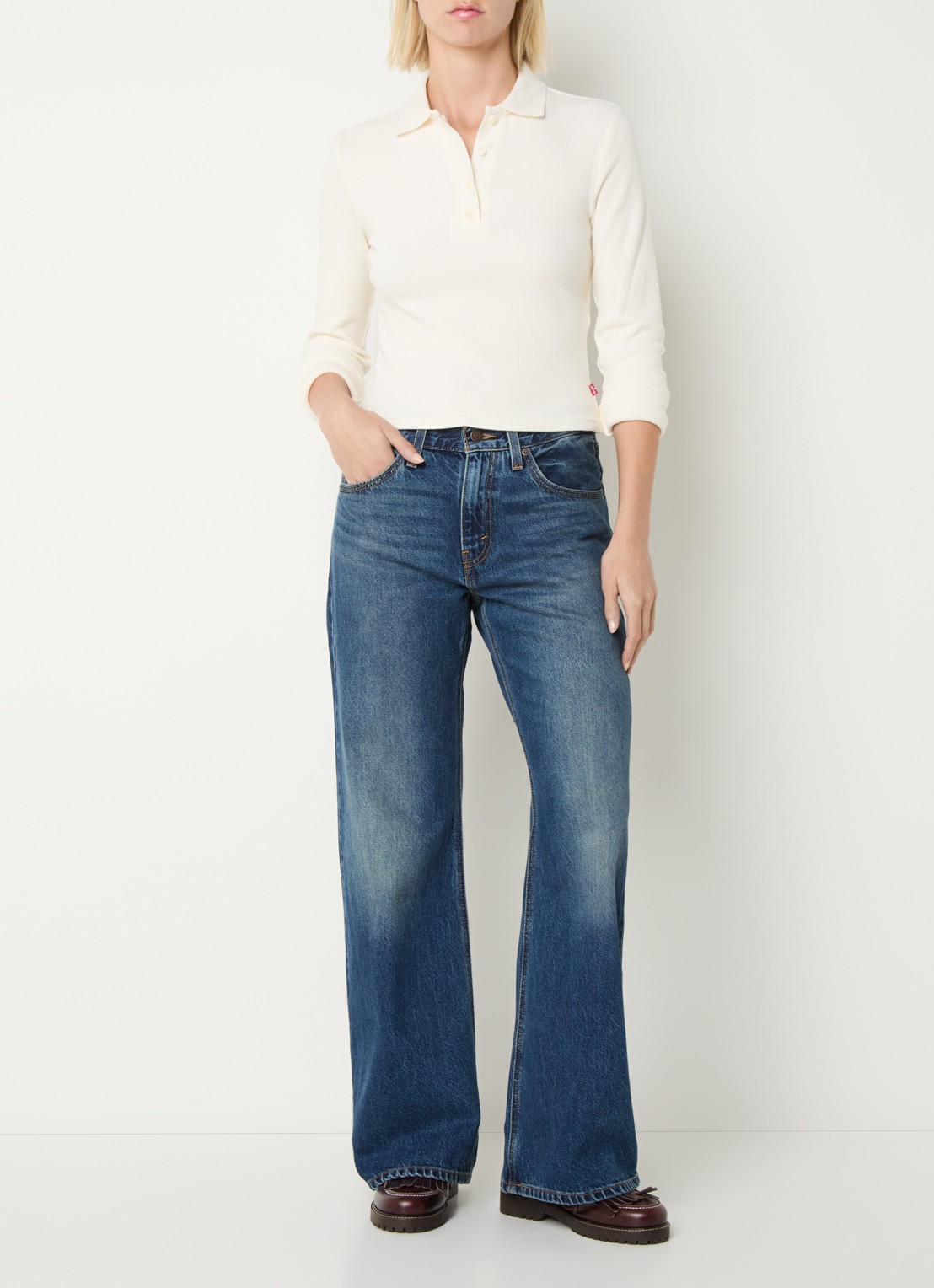 Levi's Polo met ribstructuur - voorkant 3 gebroken wit