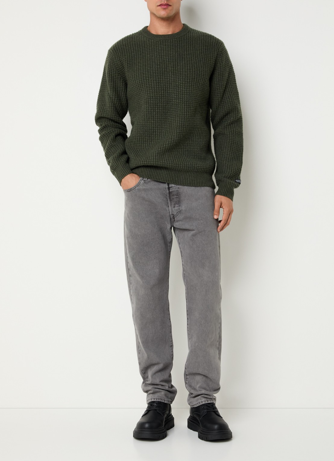Levi's Presidio grofgebreide trui in wolblend - voorkant 4 bronsgroen