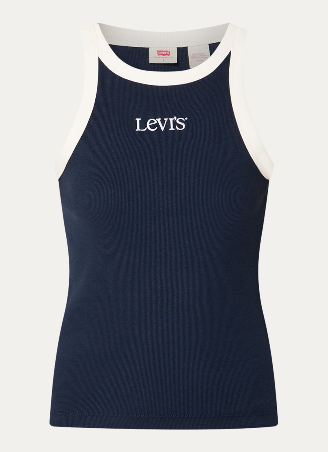 Levi's Racerback tanktop met ribstructuur en logoborduring - voorkant 3 donkerblauw