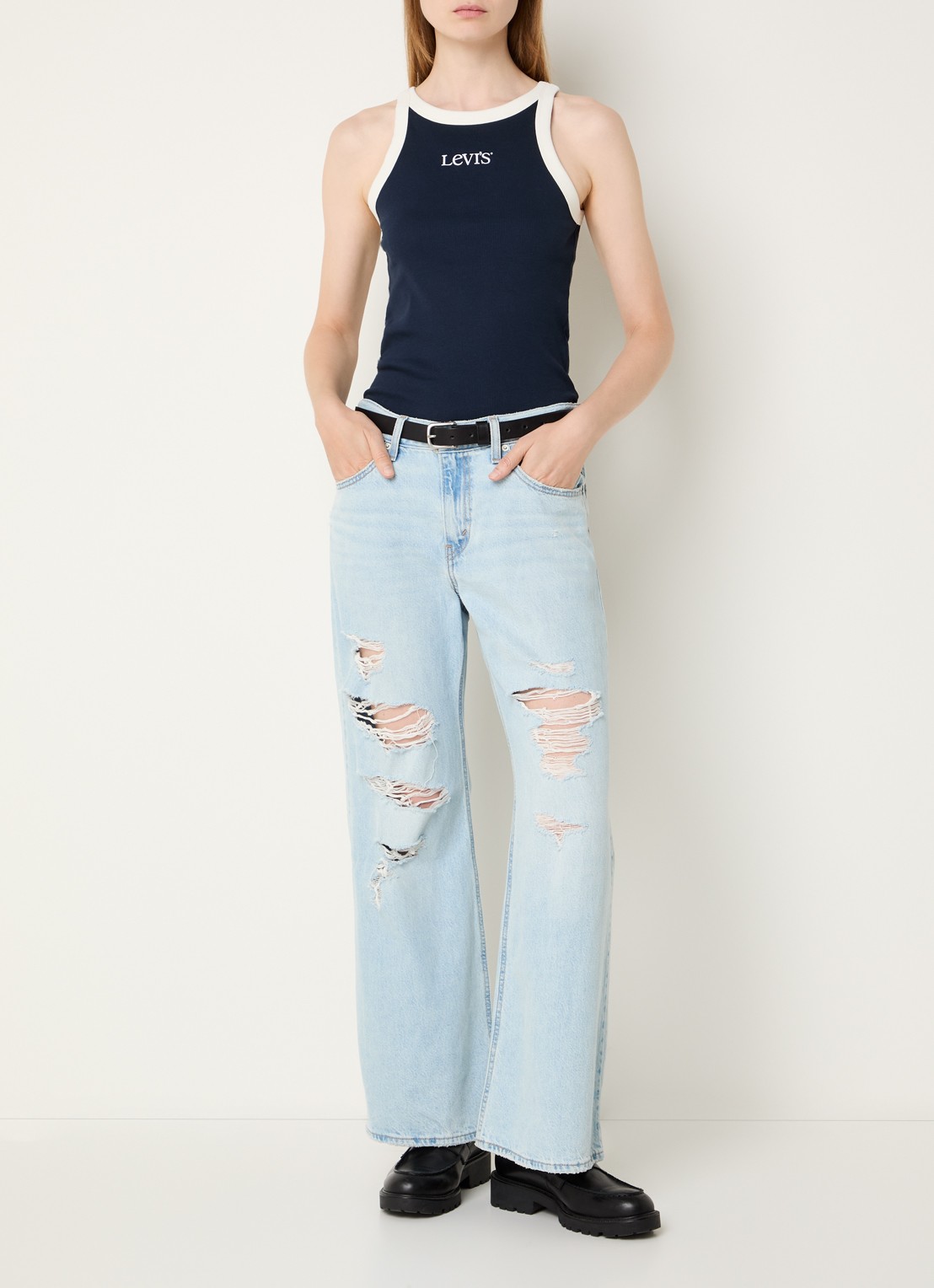 Levi's Racerback tanktop met ribstructuur en logoborduring - voorkant 4 donkerblauw
