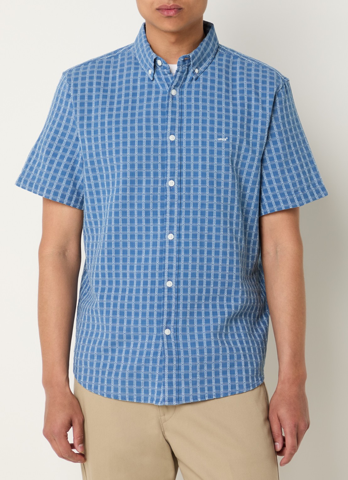 Levi's Regular fit overhemd met ruitdessin en logo - detail 4 staalblauw
