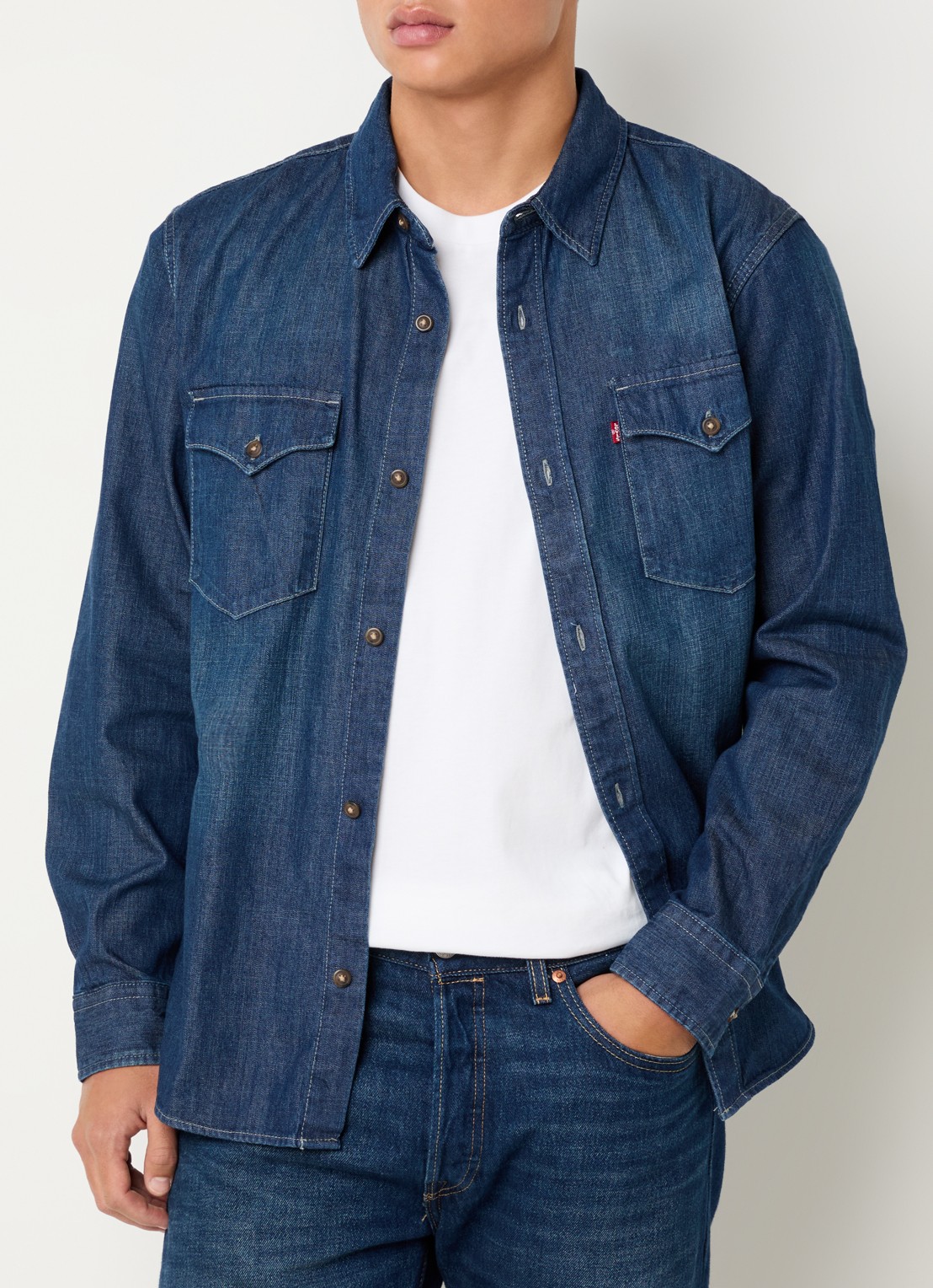 Levi's Regular fit overhemd van chambray - detail 4 indigo