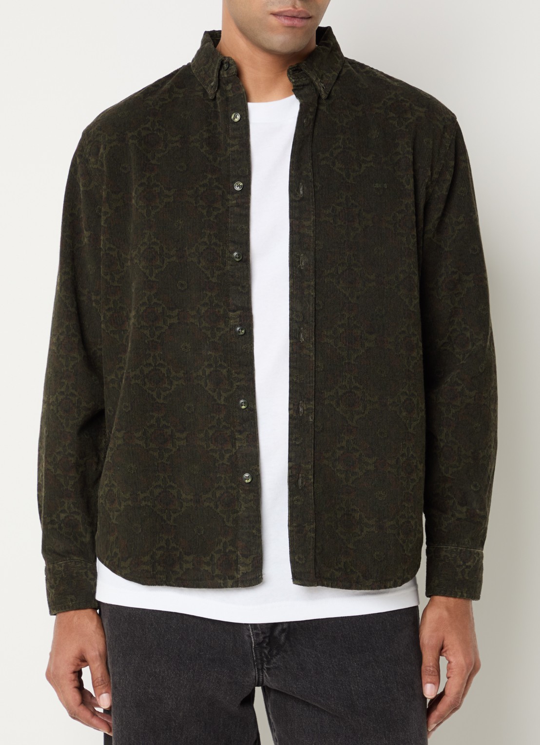 Levi's Regular fit overhemd van corduroy met print - detail bronsgroen