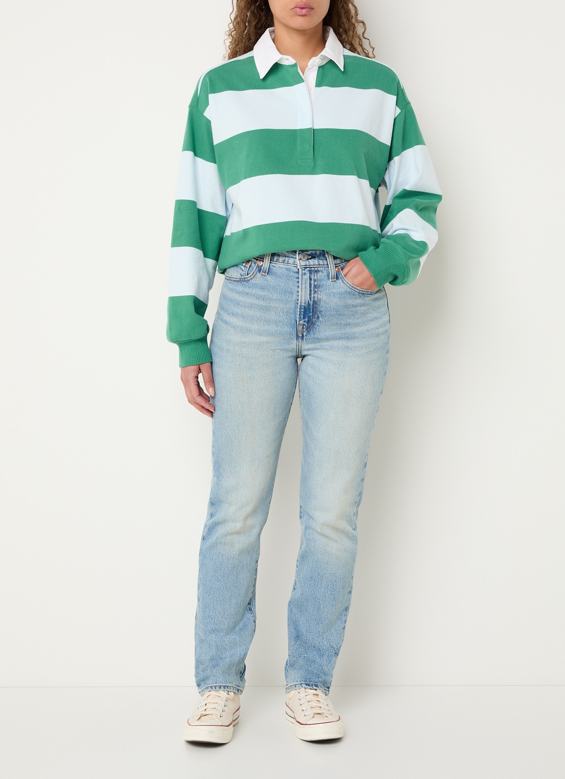 Levi's Regular fit polo met streepprint - voorkant 2 groen