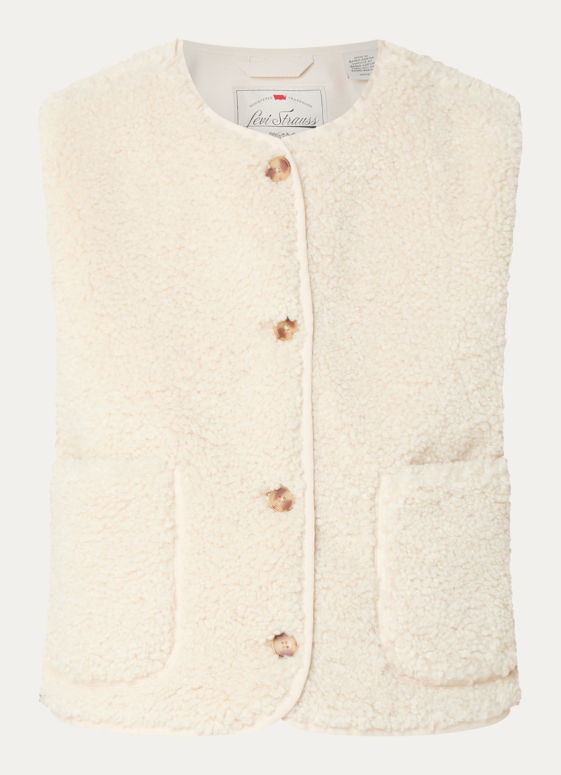 Levi's Rema gilet van teddy met opgestikte zakken - voorkant beige