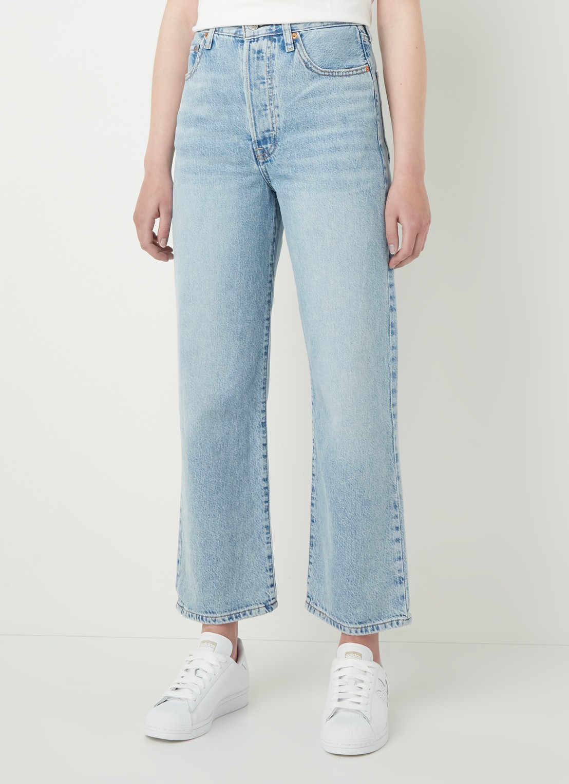 Levi's Ribcage high waist cropped straight leg jeans met lichte wassing - detail 3 indigo