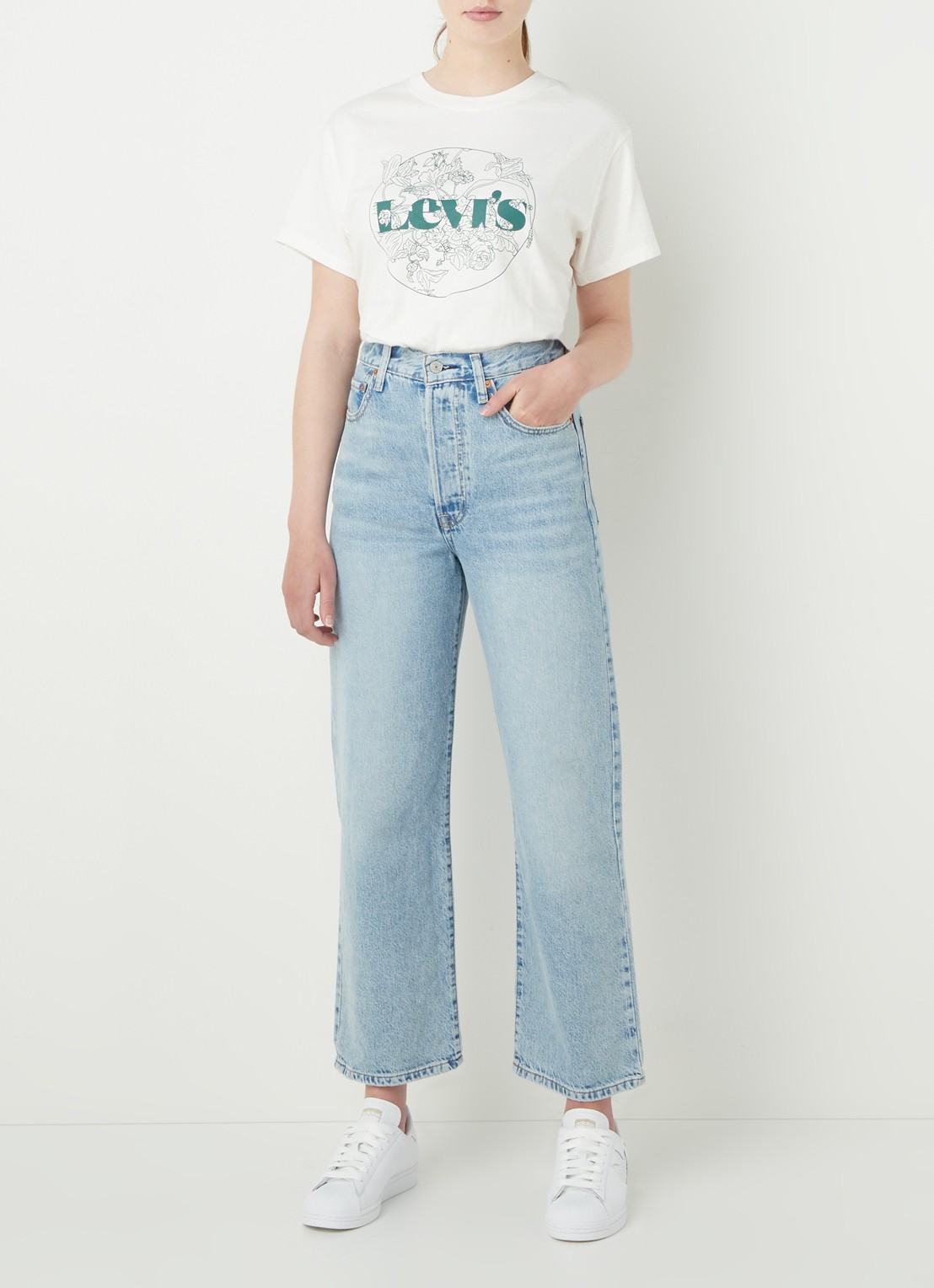 Levi's Ribcage high waist cropped straight leg jeans met lichte wassing - voorkant 2 indigo