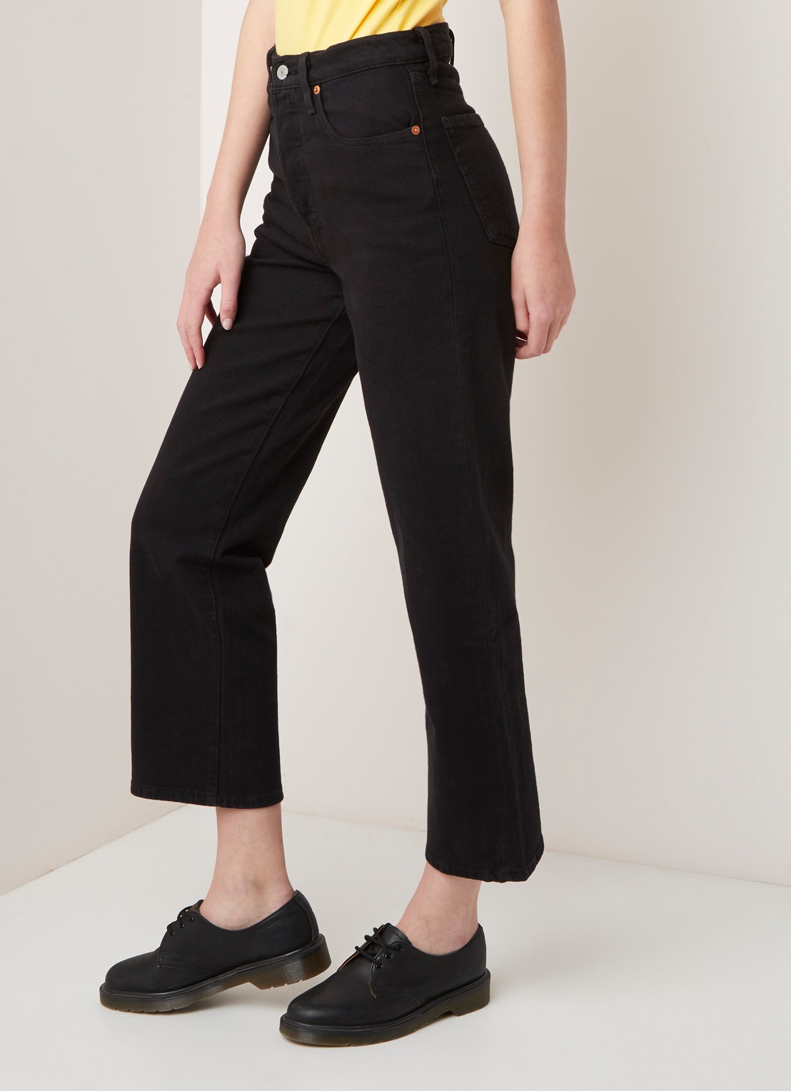 Levi's Ribcage high waist cropped straight leg jeans - detail zwart