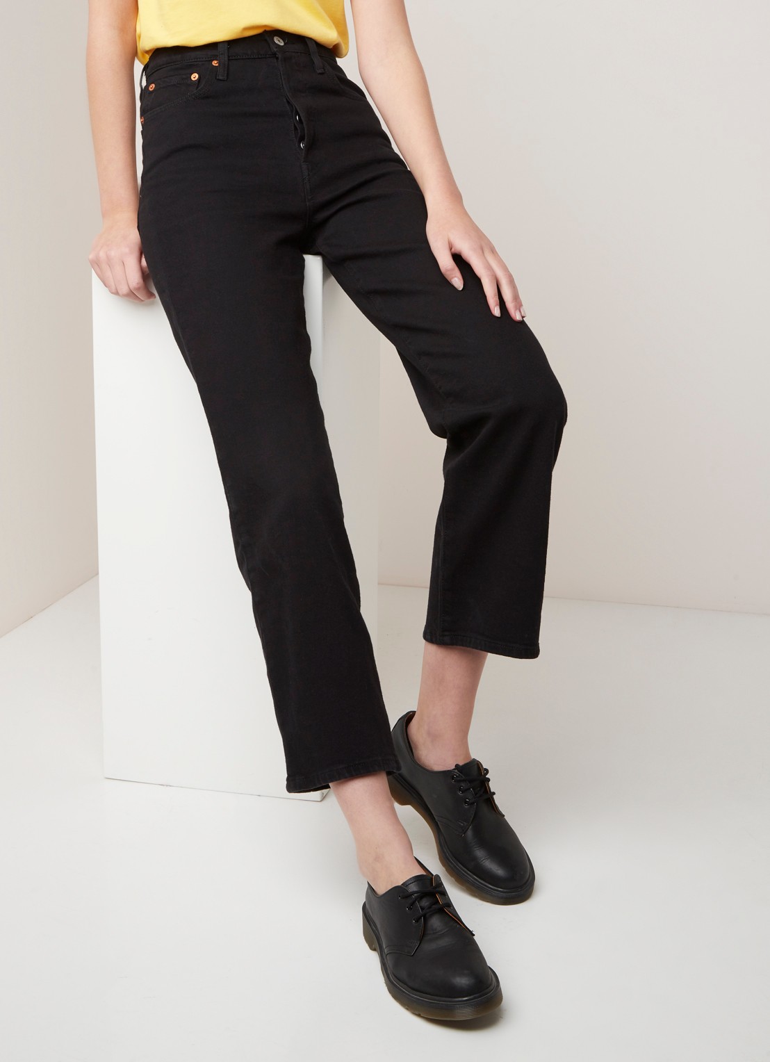 Levi's Ribcage high waist cropped straight leg jeans - detail 2 zwart
