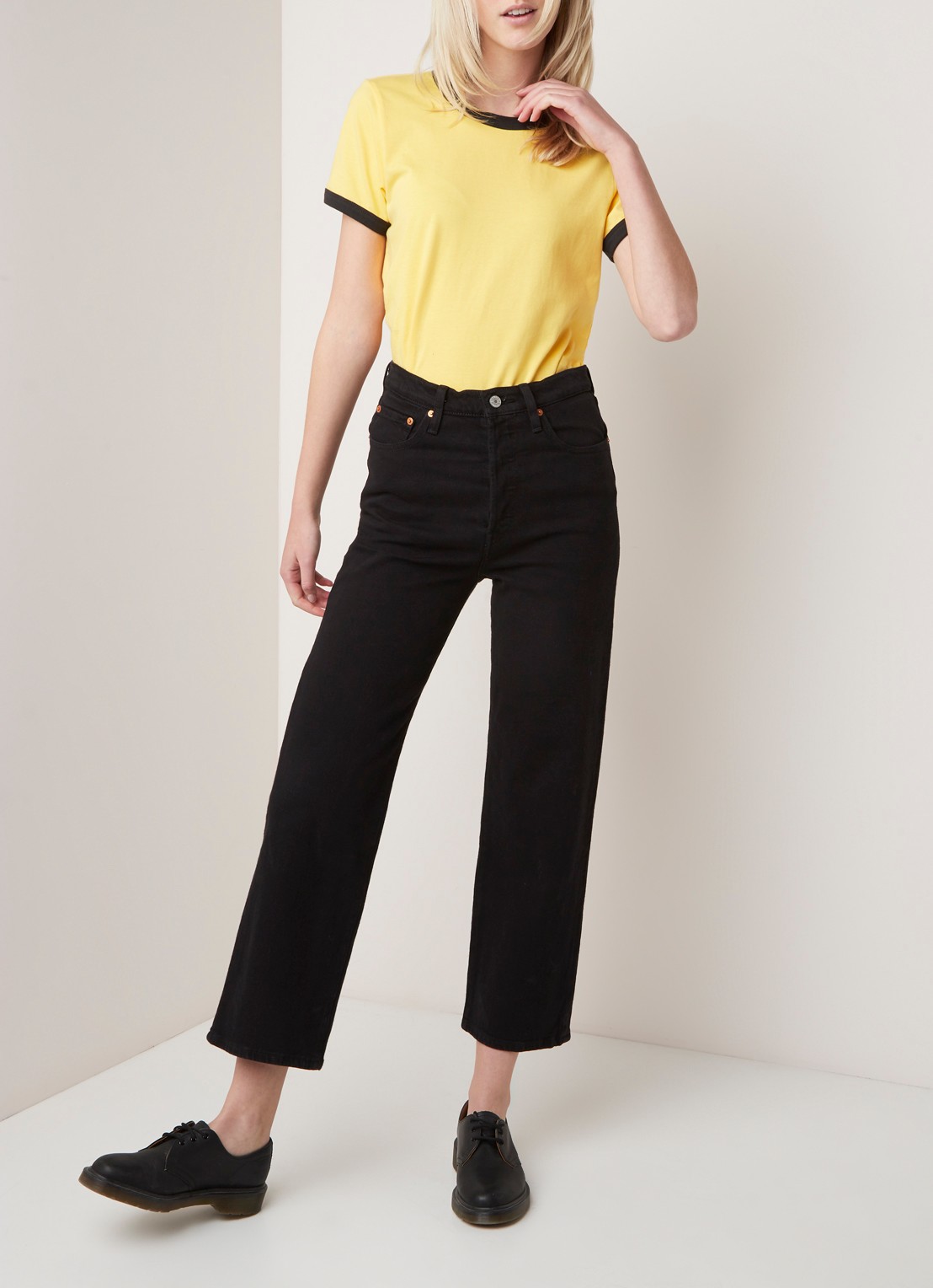 Levi's Ribcage high waist cropped straight leg jeans - voorkant 5 zwart