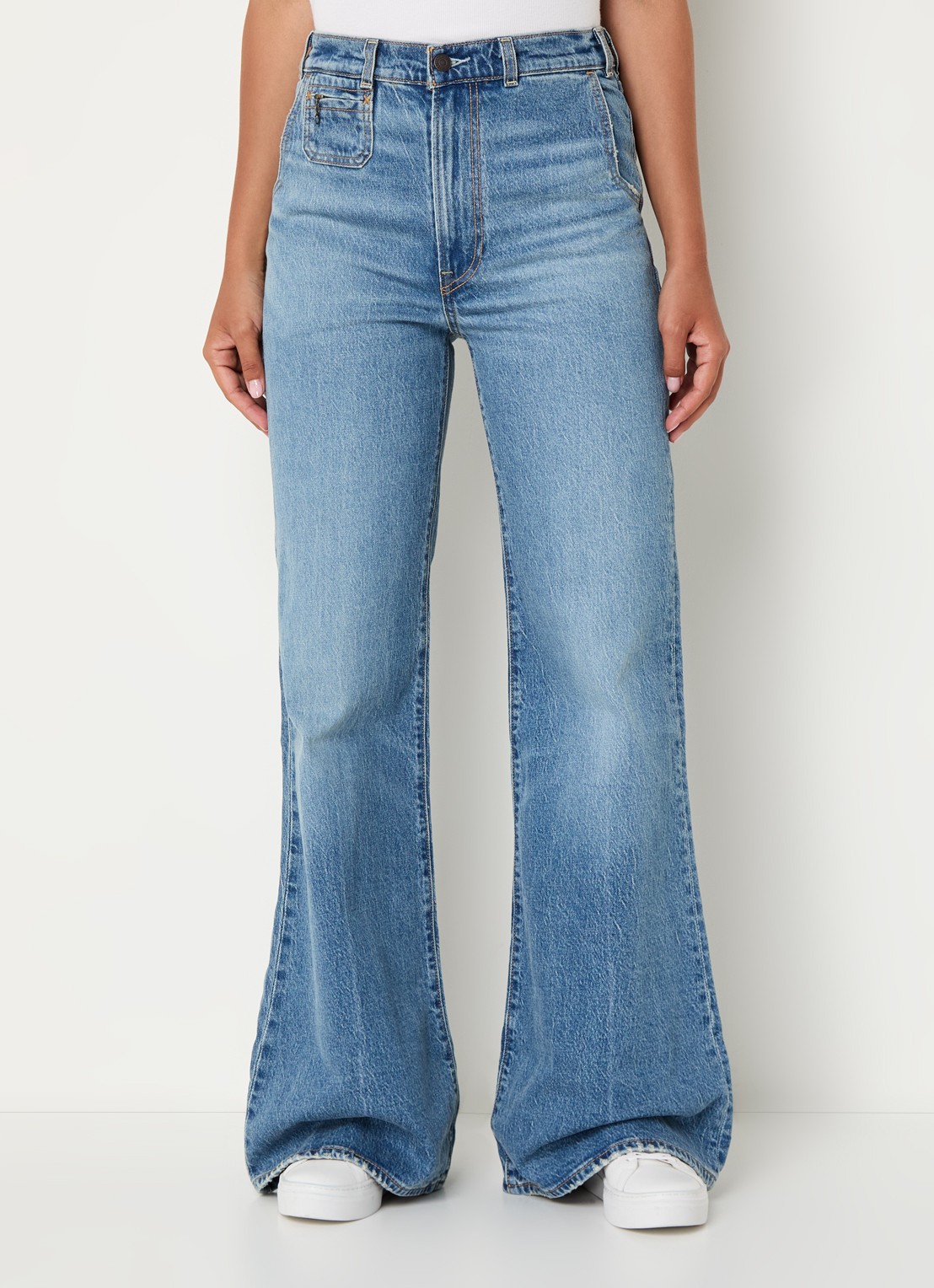 Levi's Ribcage high waist flared jeans met lichte wassing - detail 2 indigo