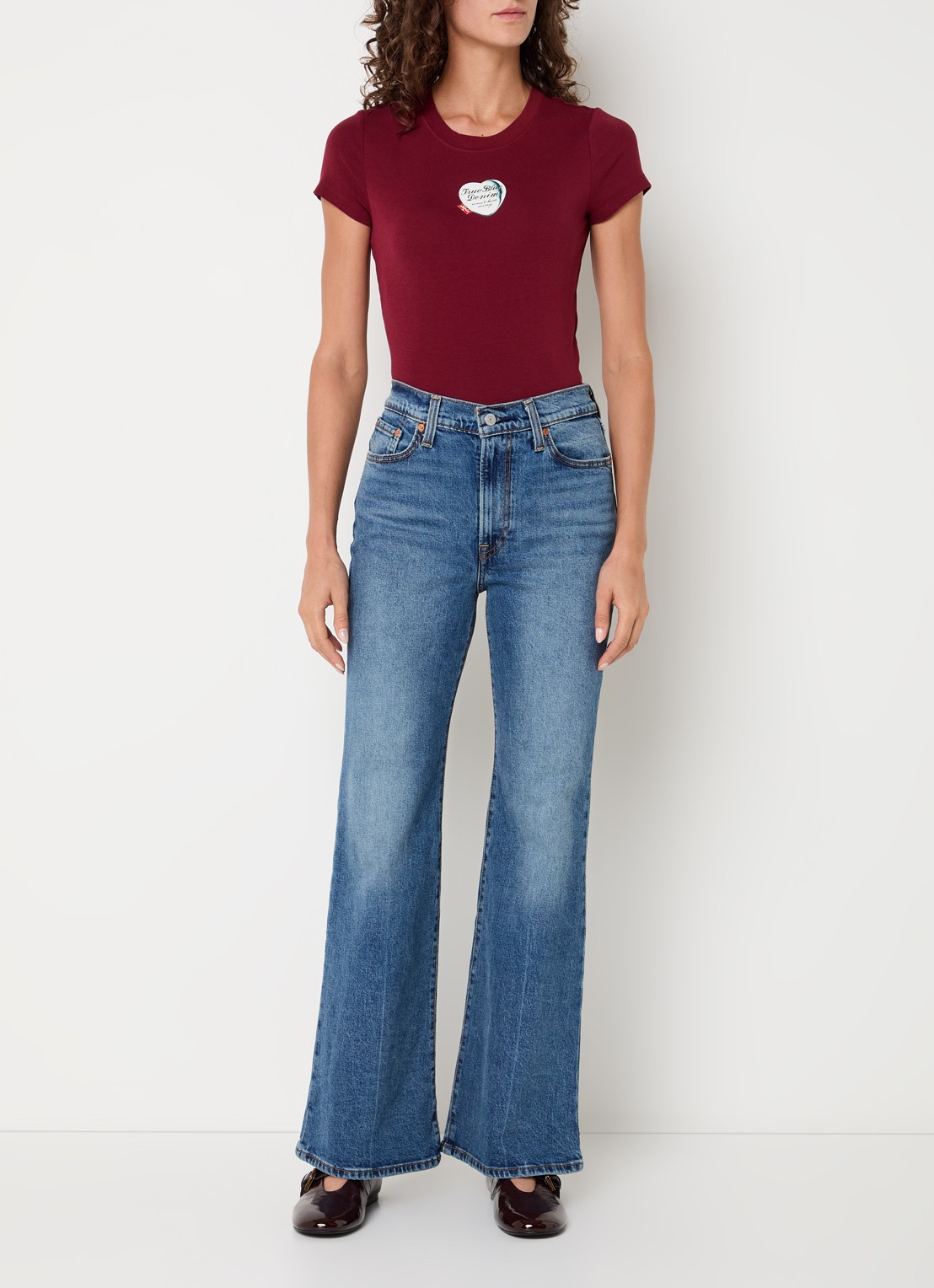 Levi's Ribcage high waist flared jeans met lichte wassing - voorkant 2 indigo