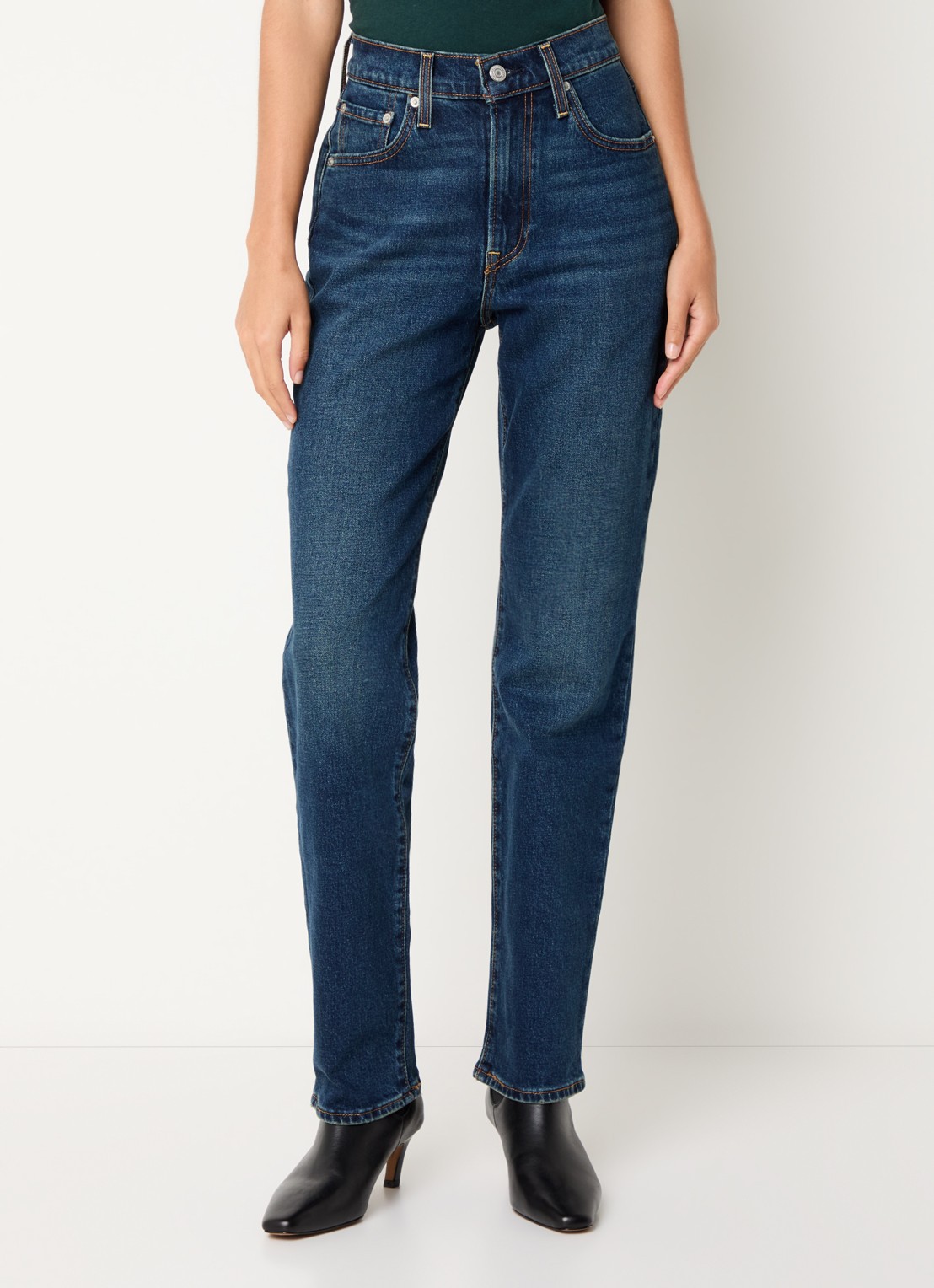 Levi's Ribcage high waist slim fit jeans met donkere wassing - detail indigo