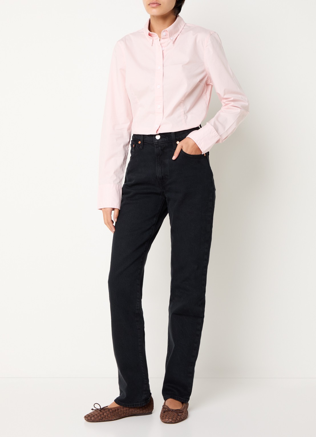 Levi's Ribcage high waist slim fit jeans met gekleurde wassing - voorkant 2 zwart