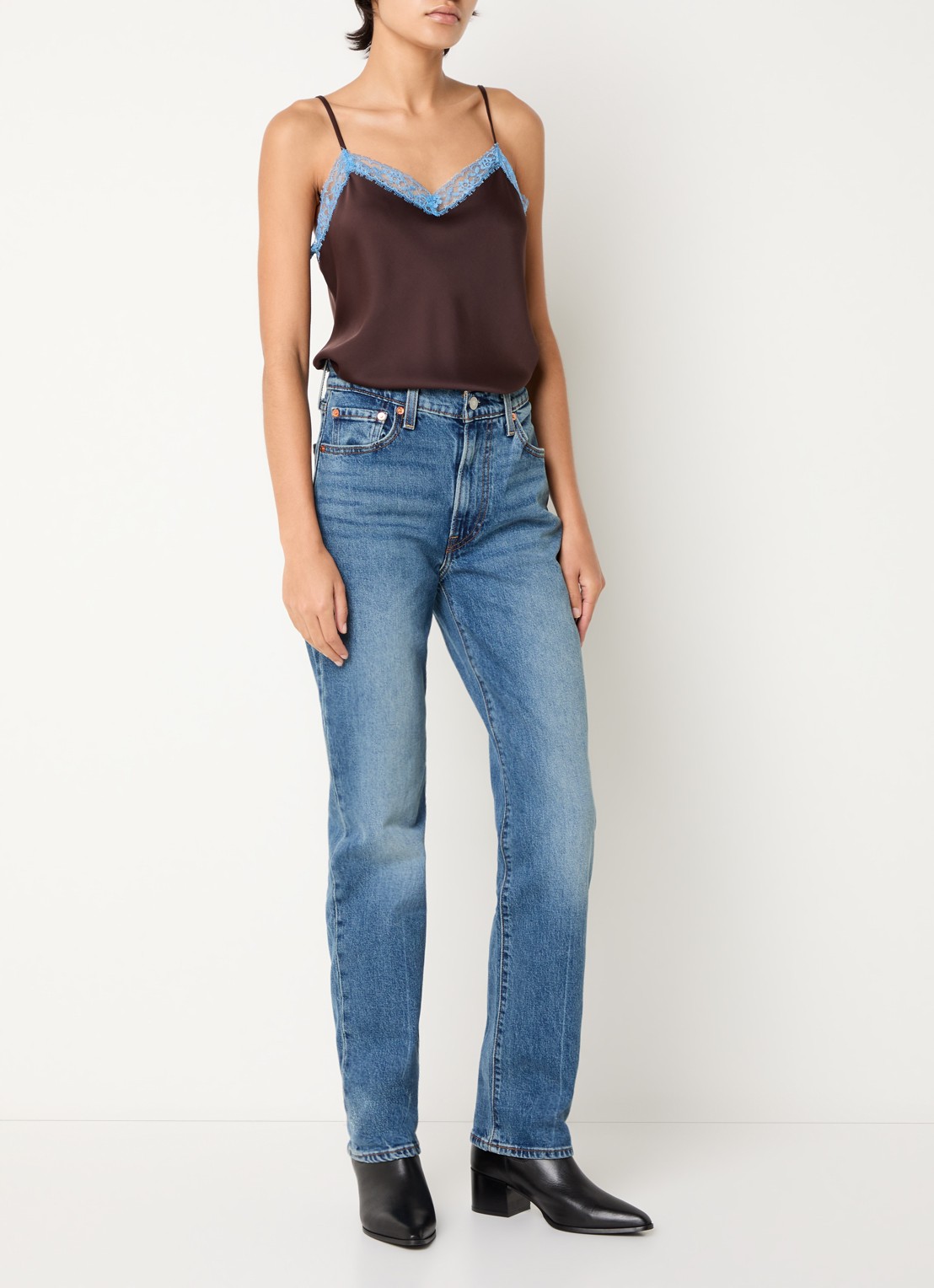 Levi's Ribcage high waist slim fit jeans met medium wassing - voorkant 2 indigo