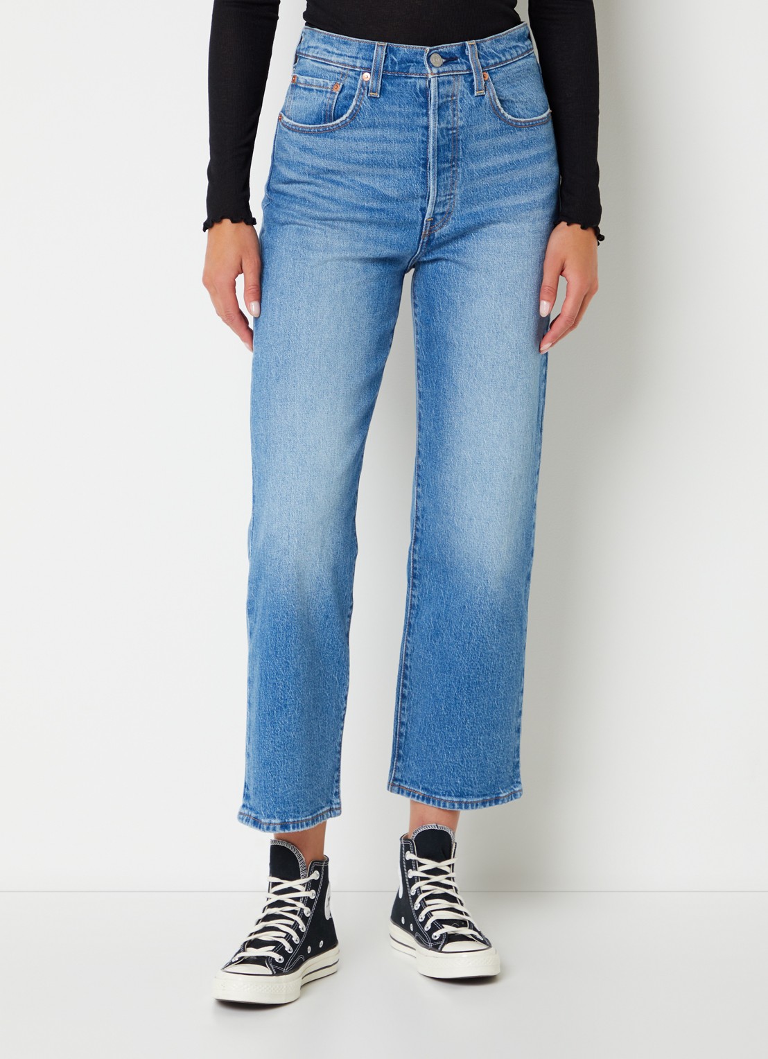 Levi's Ribcage high waist straight leg cropped jeans met medium wassing - detail 2 indigo