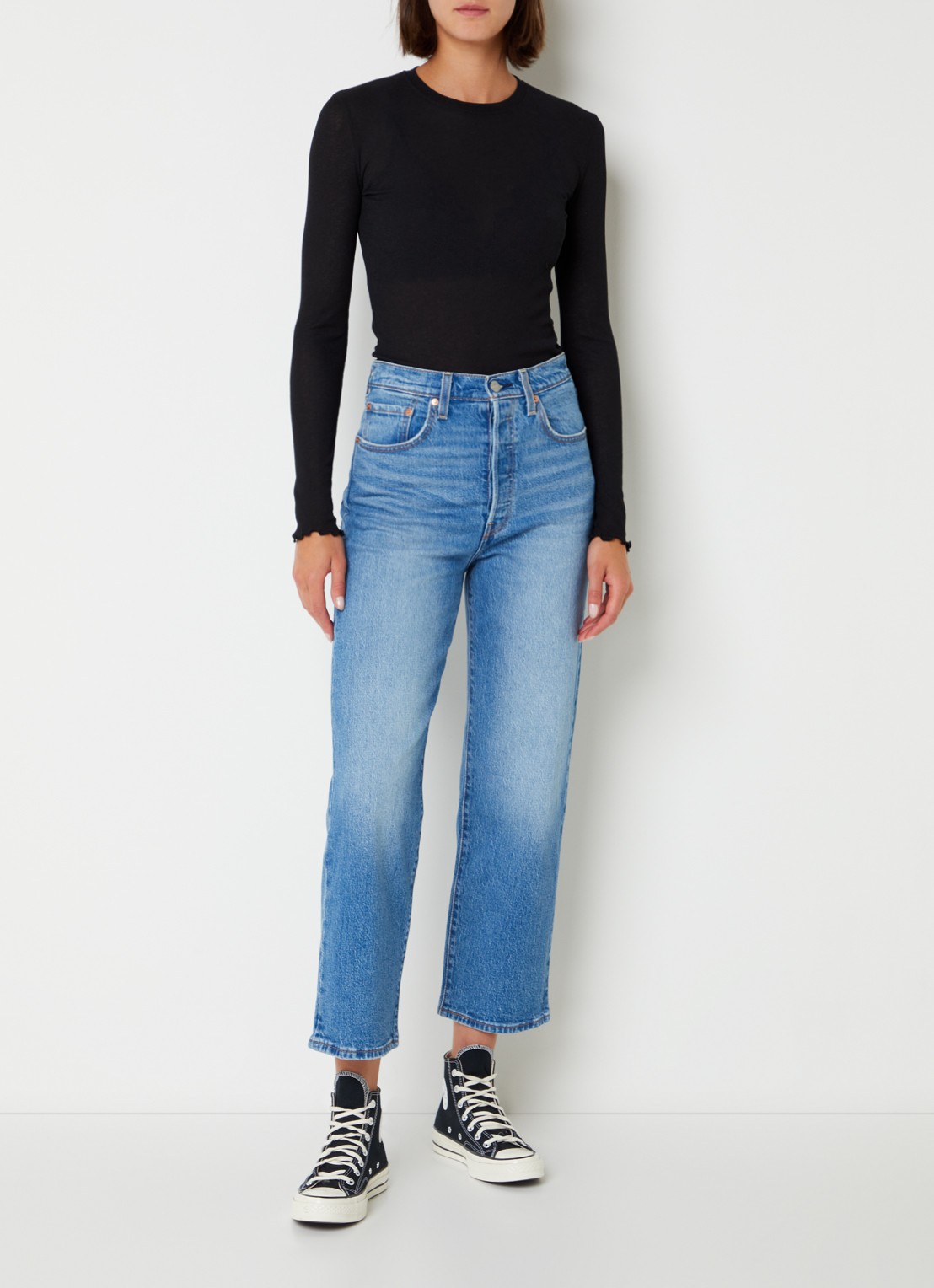 Levi's Ribcage high waist straight leg cropped jeans met medium wassing - voorkant 5 indigo