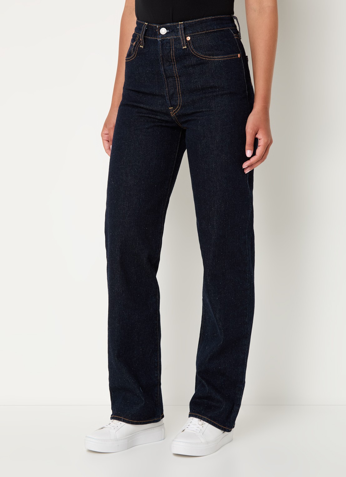 Levi's Ribcage high waist straight leg jeans met donkere wassing  - detail 4 indigo