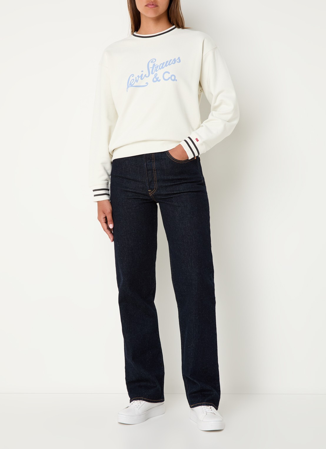 Levi's Ribcage high waist straight leg jeans met donkere wassing  - voorkant 2 indigo