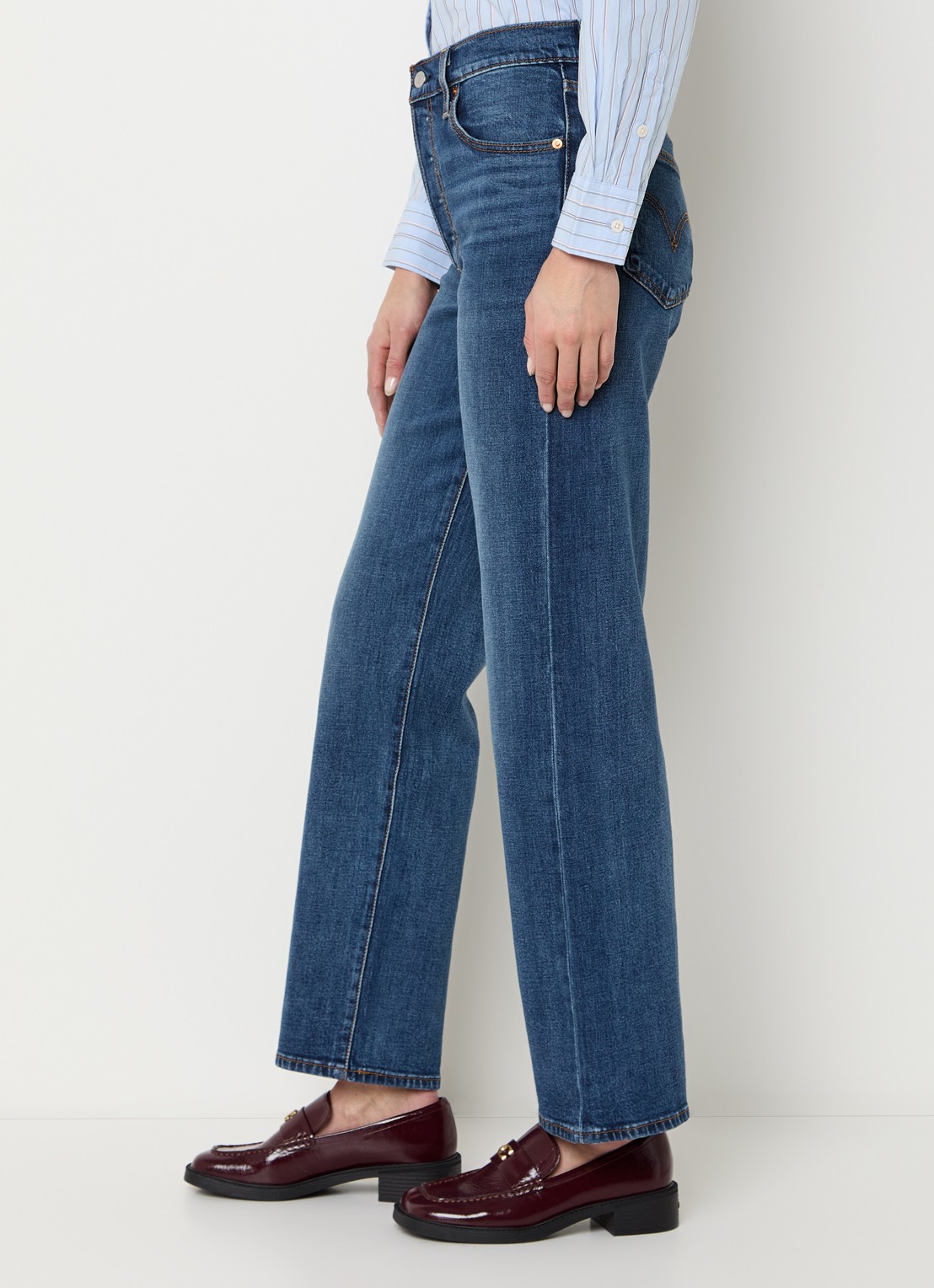 Levi's Ribcage high waist straight leg jeans met medium wassing - detail 5 indigo