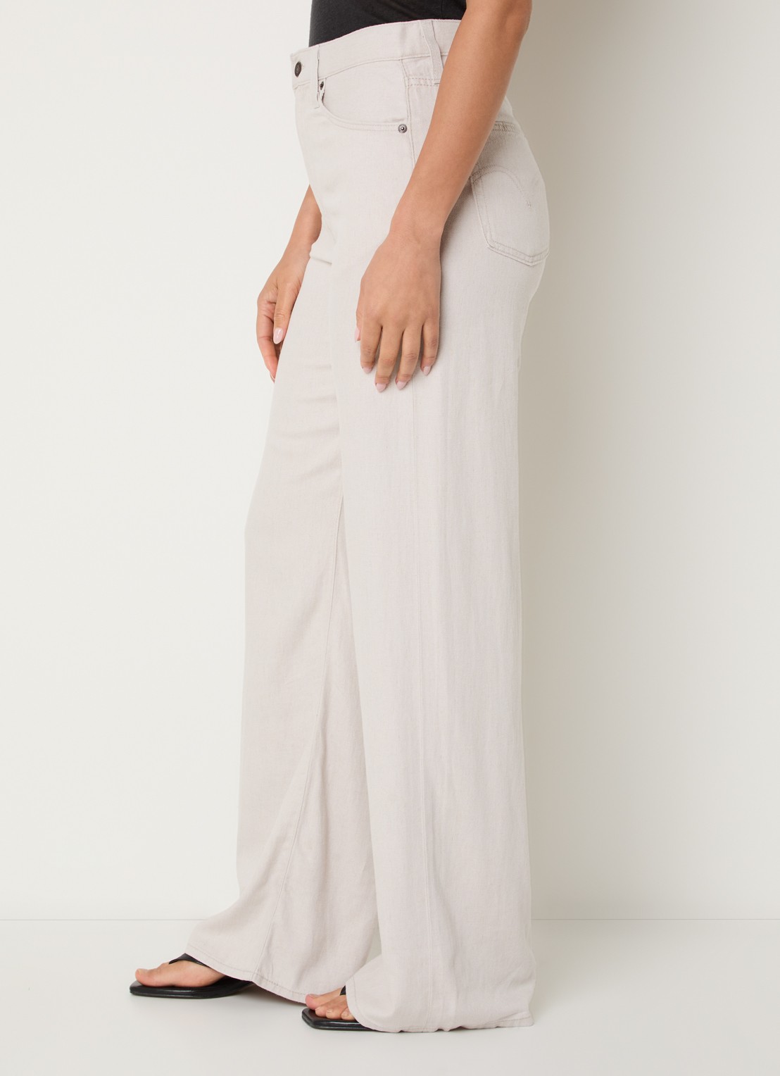 Levi's Ribcage high waist wide leg jeans in linnenblend - detail 4 lichtgrijs