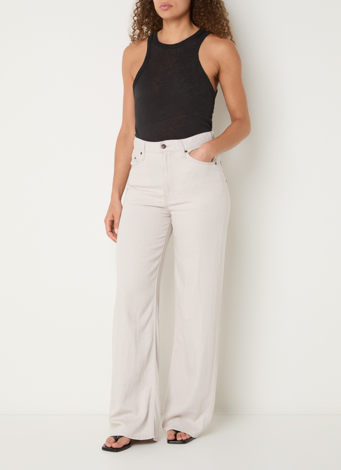 Levi's Ribcage high waist wide leg jeans in linnenblend - voorkant 2 lichtgrijs