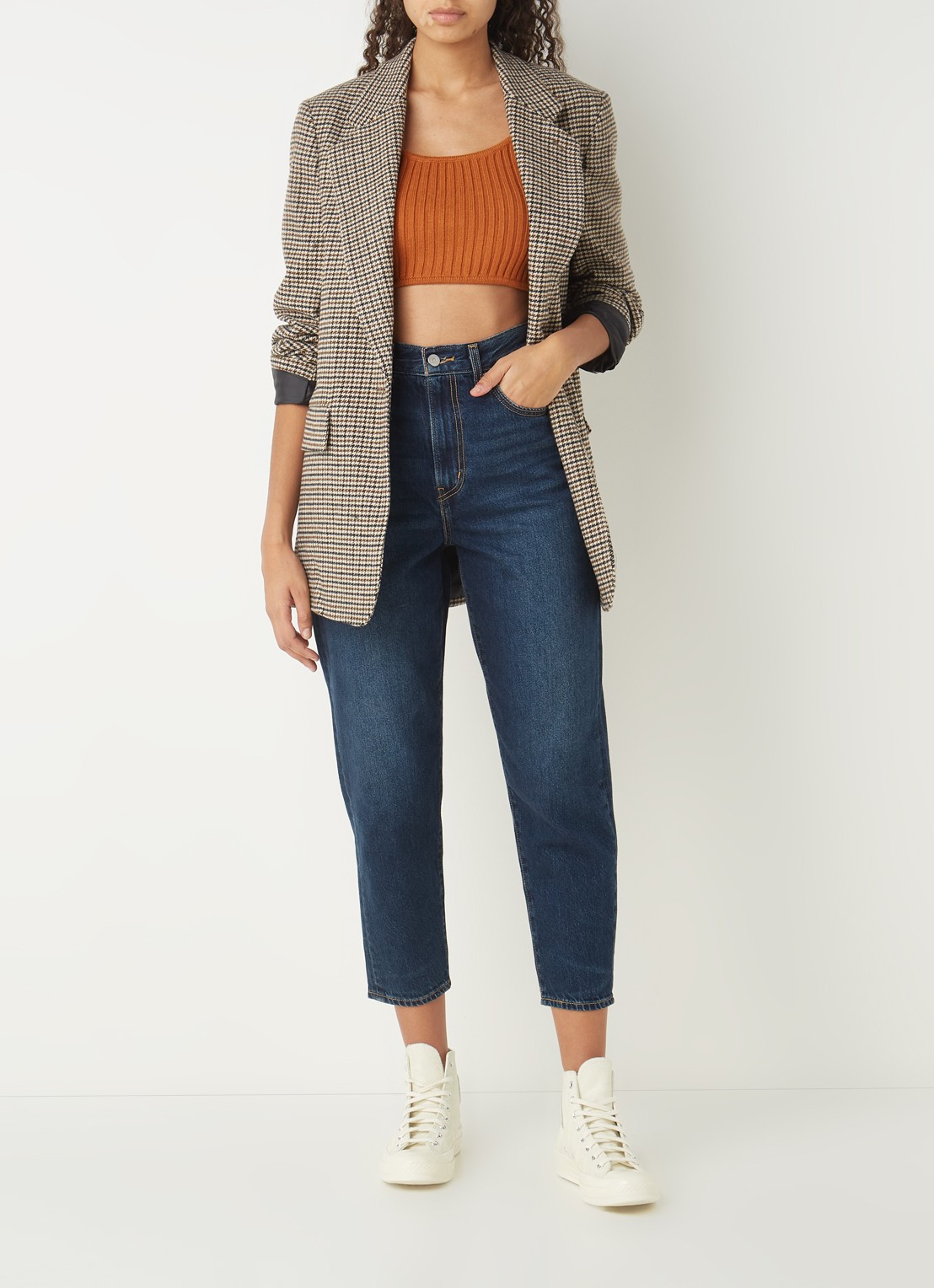 Levi's Ribgebreide crop top in wolblend - voorkant 4 roestbruin