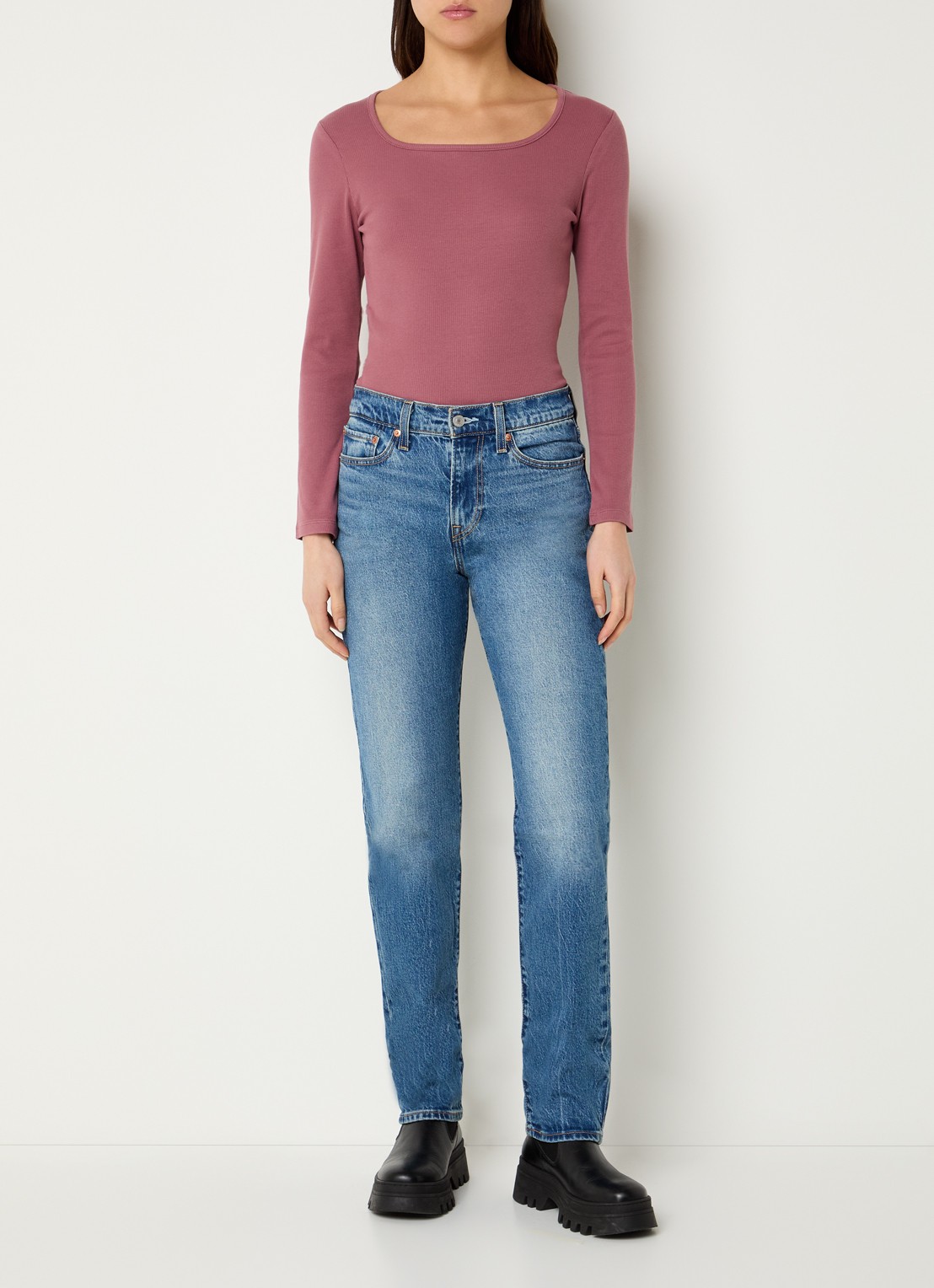 Levi's Ribgebreide top met rechthoekige hals - voorkant 3 zalmroze