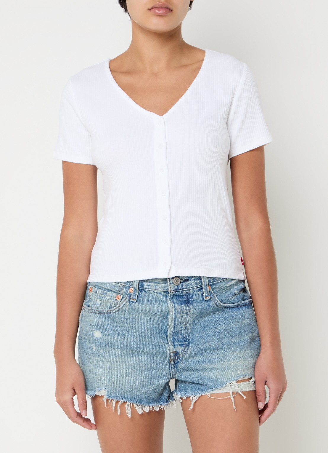 Levi's Ribgebreide top met sierknopen - detail 2 wit
