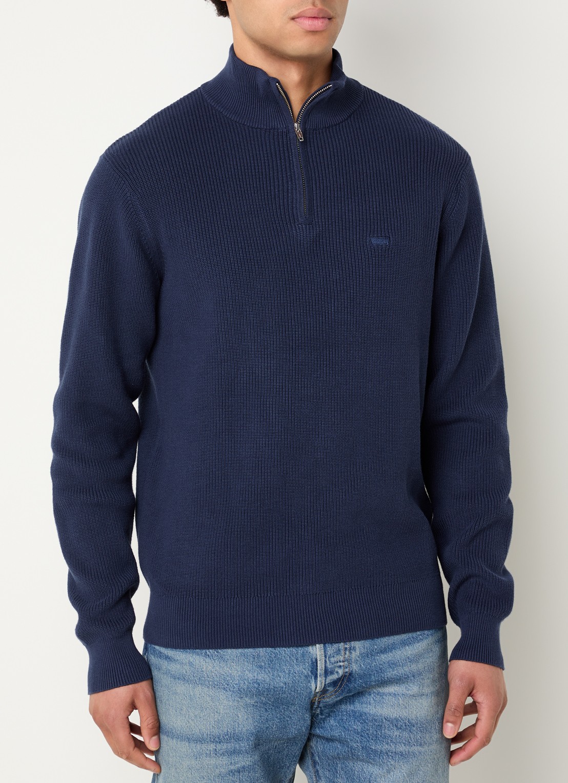 Levi's Ribgebreide trui met halve rits - detail donkerblauw