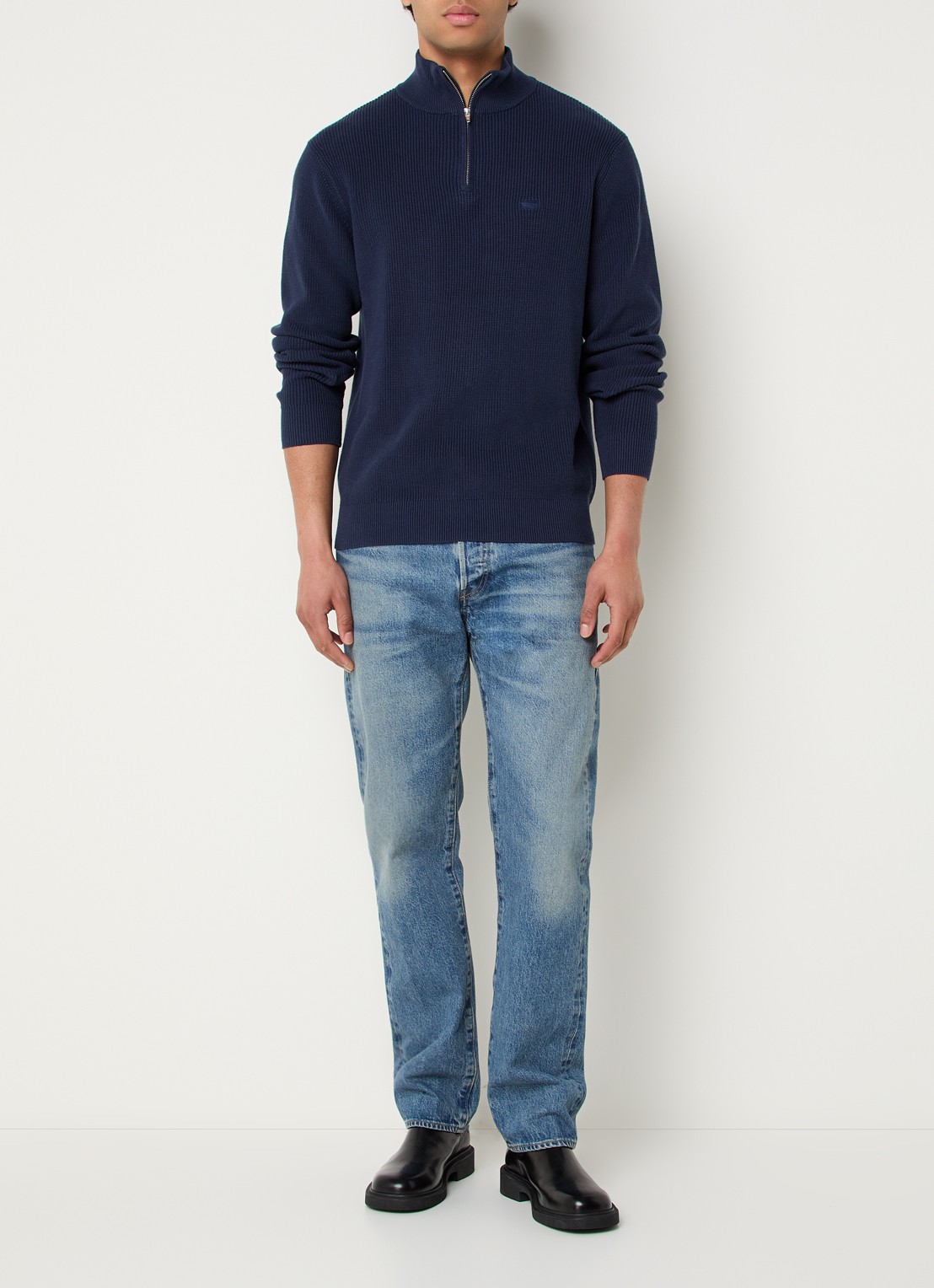 Levi's Ribgebreide trui met halve rits - voorkant 4 donkerblauw
